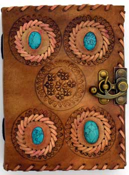 4 Turquoise Stones leather w/ latch