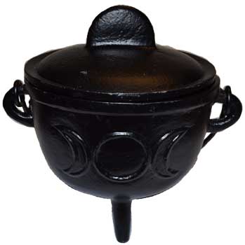 5" Cast iron cauldron w/ lid Triple Moon