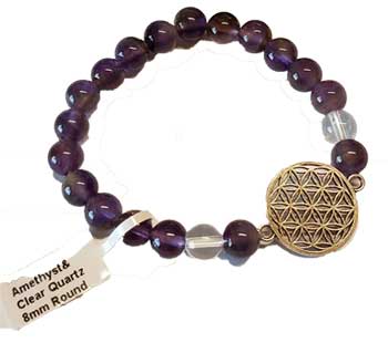 8mm Amethyst/ Quartz with Flower of Life