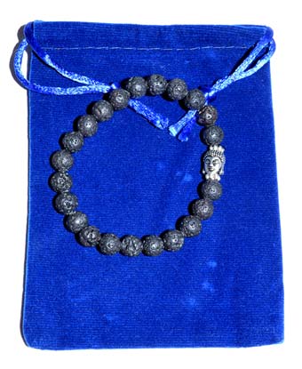 Lava & Buddha Bead in velvet bag bracelet