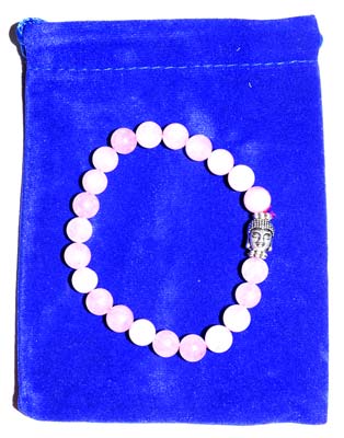 Rose Quartz & Buddha Bead in velvet bag bracelet