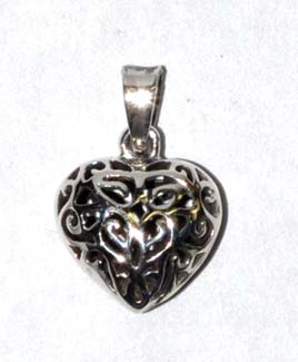 1/2" Heart, filgree sterling