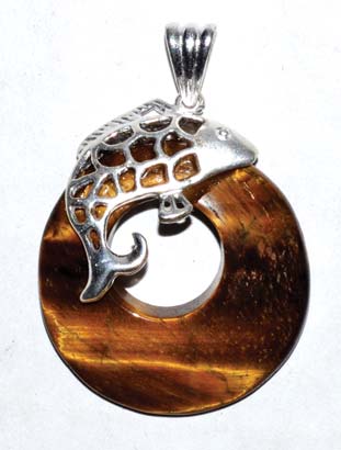 Fish Tiger Eye gemstone pendant