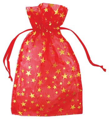 4" x 5" Red organza w/ Gold Stars