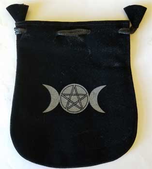 Triple Moon & Pentagram Velveteen Black Bag 5"